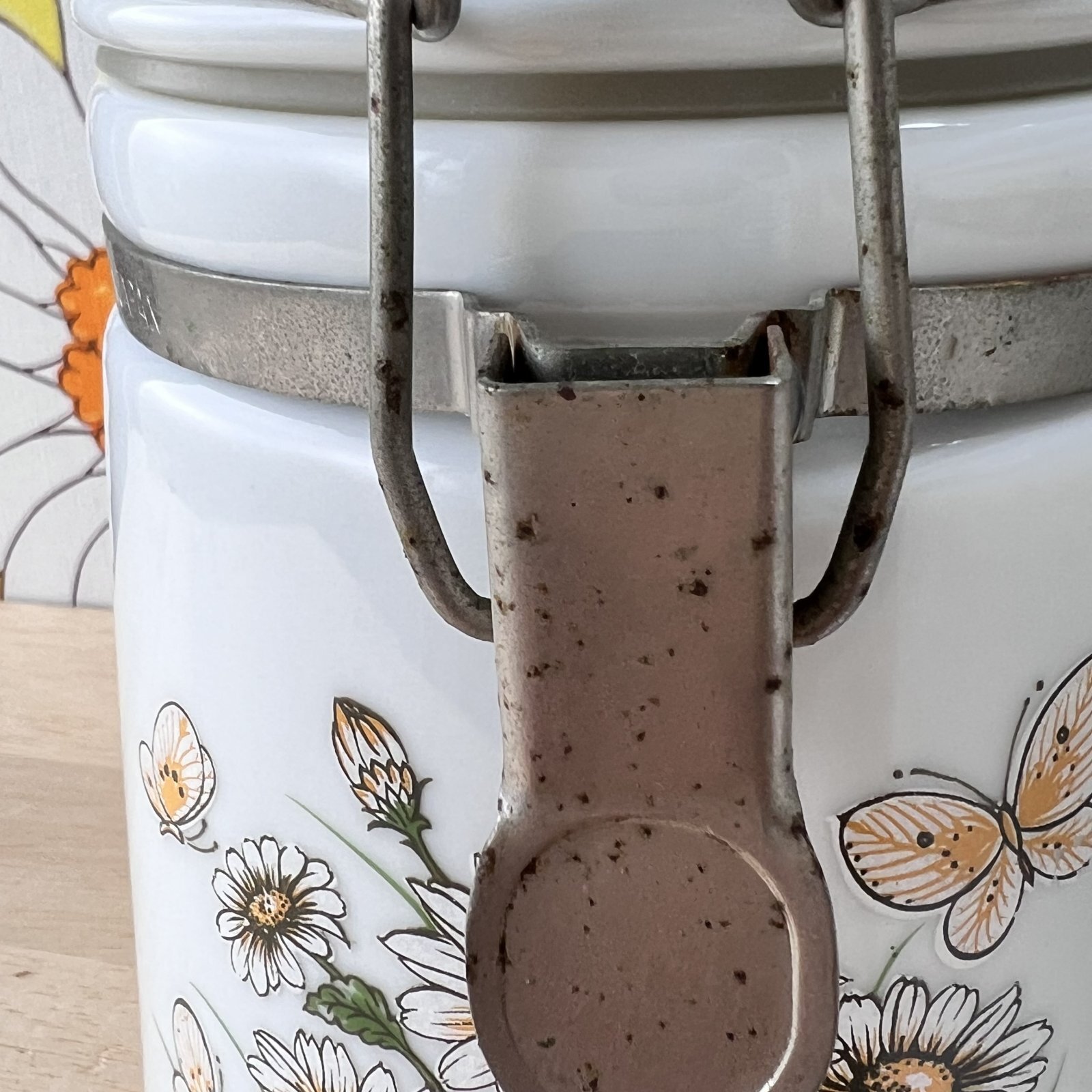 vintage グラスベイク風お花柄の陶器製保存容器 密閉容器 1個