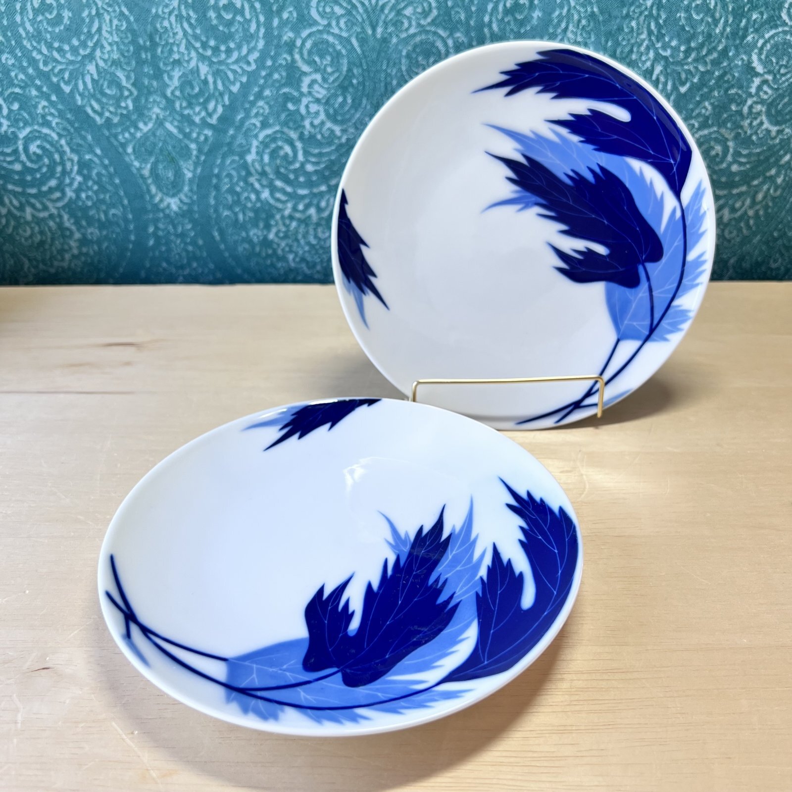 有田焼 15.5cm皿 植物 藍色 deadstock 1枚〜