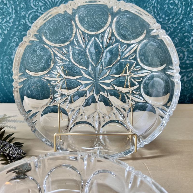 曽我ガラス クリア 花と水玉 ガラス器 ガラス皿 1枚〜