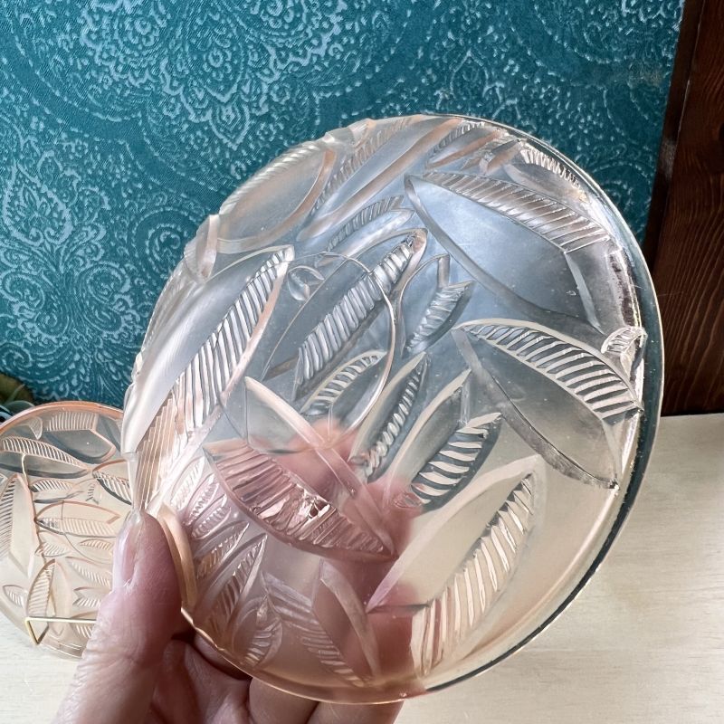 フロストガラス ピンク リーフ 葉 ガラスプレート皿 各枚数