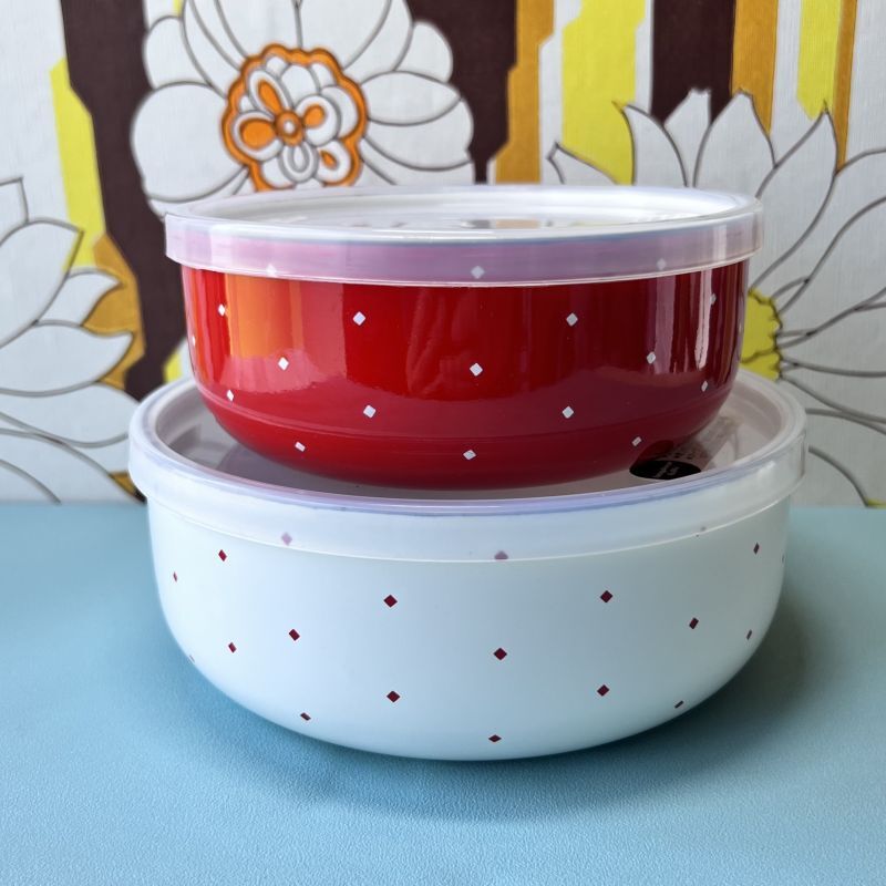 エジリー EJIRY アンプルール ホーロー製保存容器 水玉 2個セット