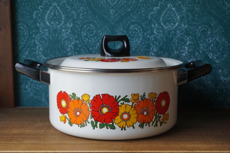 LIFEWARE 三協アルミ ホーロー鍋 レトロポップ花柄 22cm HN261