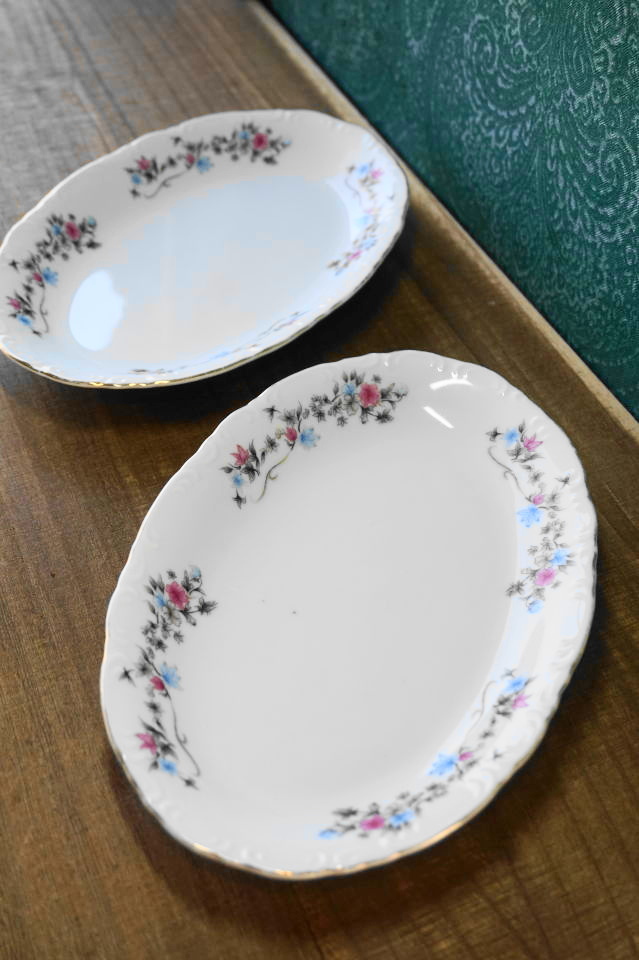 楕円形 お洒落な花柄皿2枚セット オーバルプレートセット ワンプレート