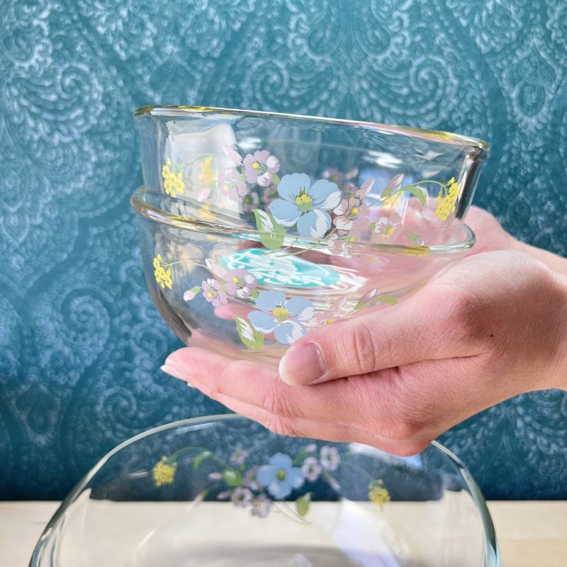 PYREXパイレックスニューボール サラダボウルセット 花柄 サーバー付き