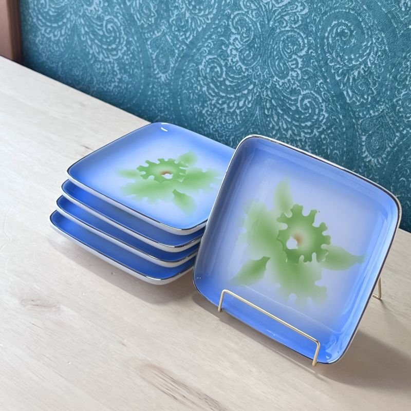 角型 銘々皿 5枚組 美しい青 花柄