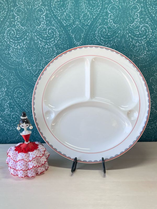 toyotoki 東洋陶器 昭和初期 陶器製ランチプレート グレー 朱 1枚