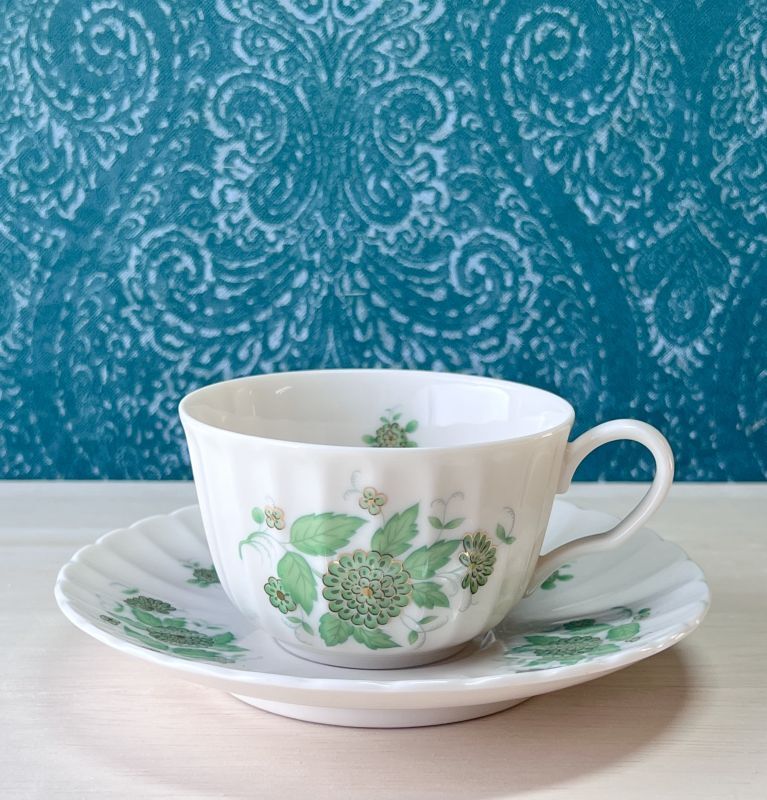 SEITO JAPAN グリーン 花柄 カップ&ソーサー 1客 C279