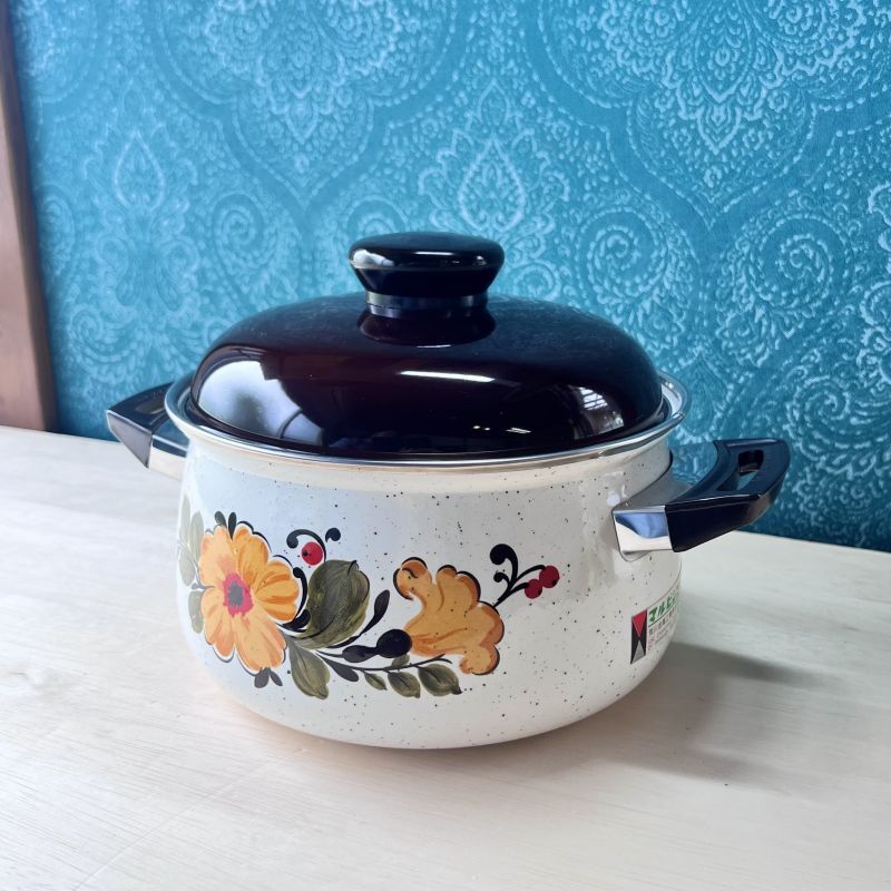 MARUBISHI マルビシホーローウェア 両手鍋 20cm モダン花柄 ブラウン