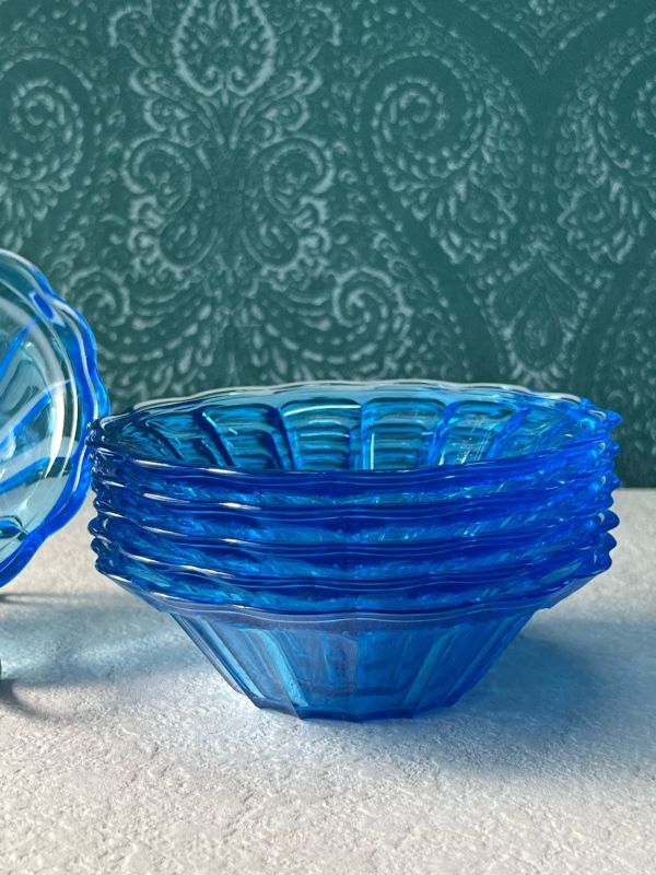 プラスチック製 昔のかき氷皿 氷コップ ブルー花 PS290