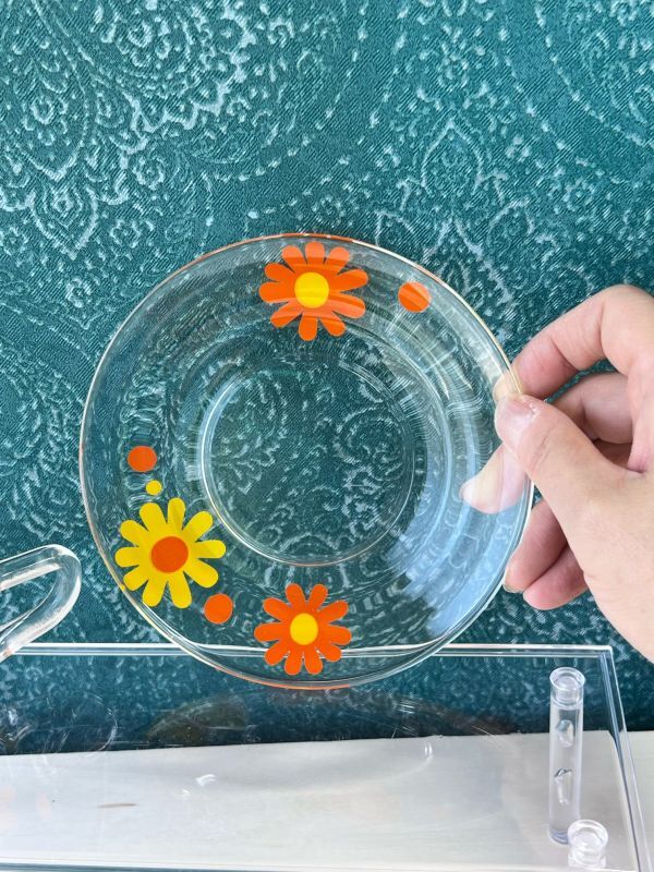 DAISYデイジー 花柄 レトロポップ ガラス製ティーカップ＆ソーサー