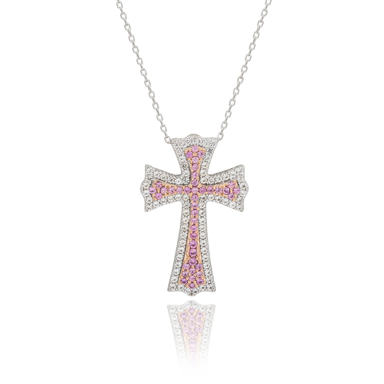 Suzy Levian Sterling Silver Pink Sapphire and Diamond Accent Cross