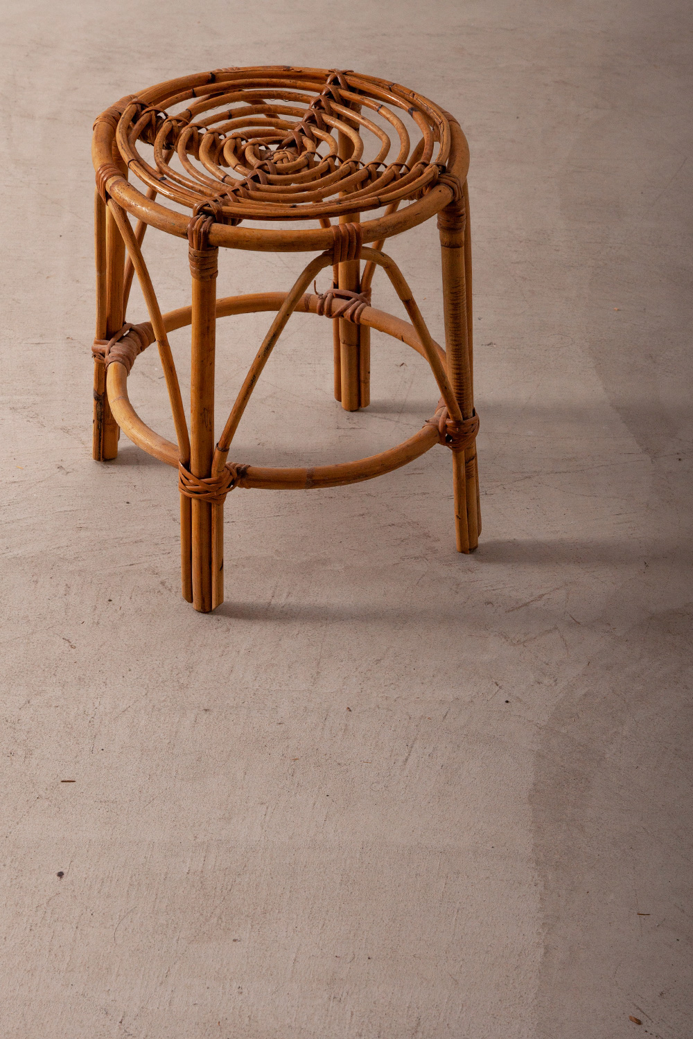 stoop | Vintage Round Spiral Rattan Stool