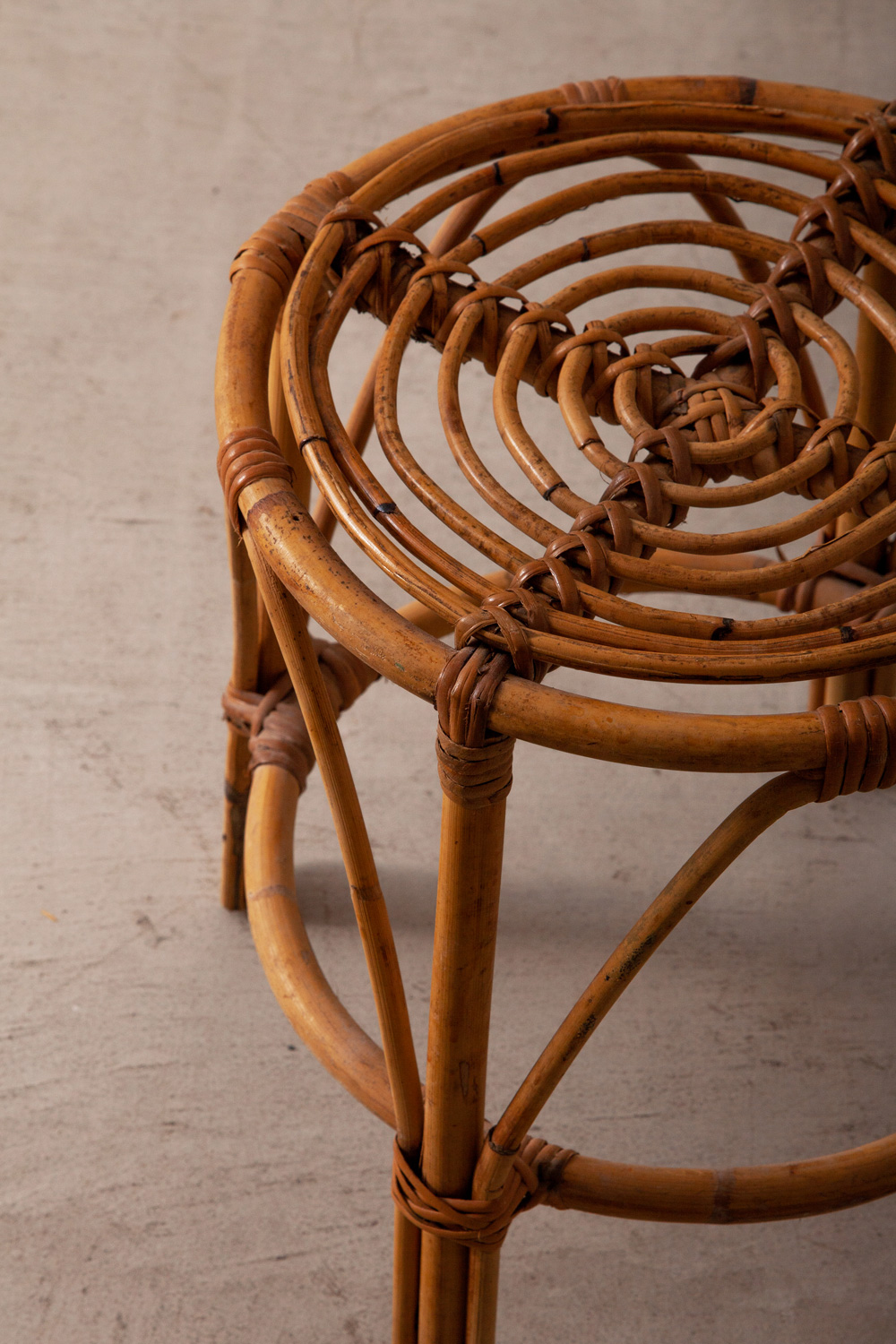 stoop | Vintage Round Spiral Rattan Stool