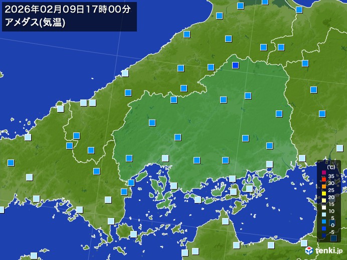 広島県の過去のアメダス実況(2026年02月09日)(気温) - 日本気象協会