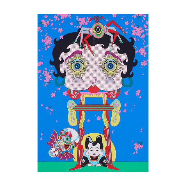 田名網敬一・受注生産／11月上旬頃発送予定】【額装付き】木版画「藍