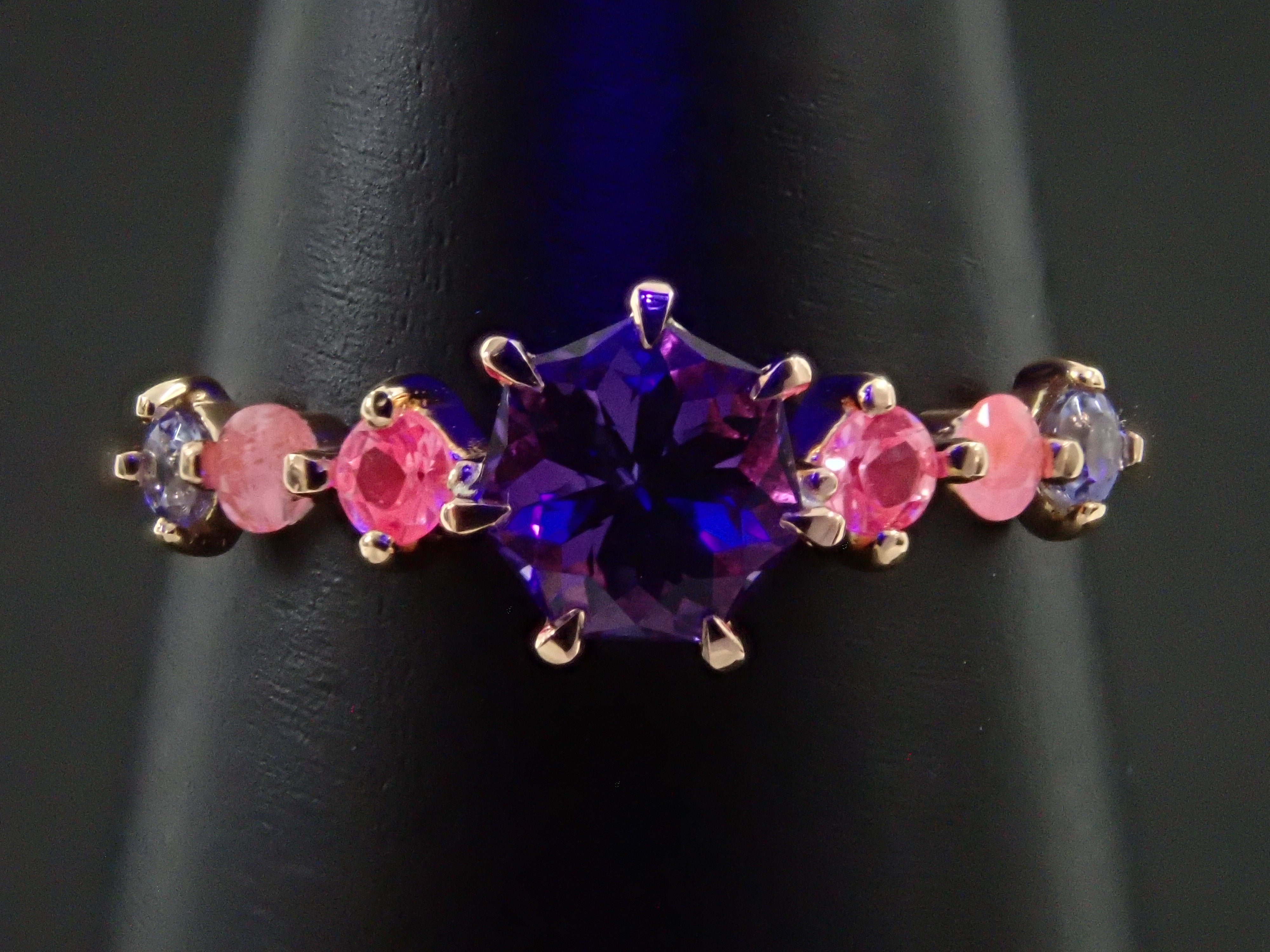 K18PG Brazilian color shift amethyst, hackmanite, pink sapphire ring