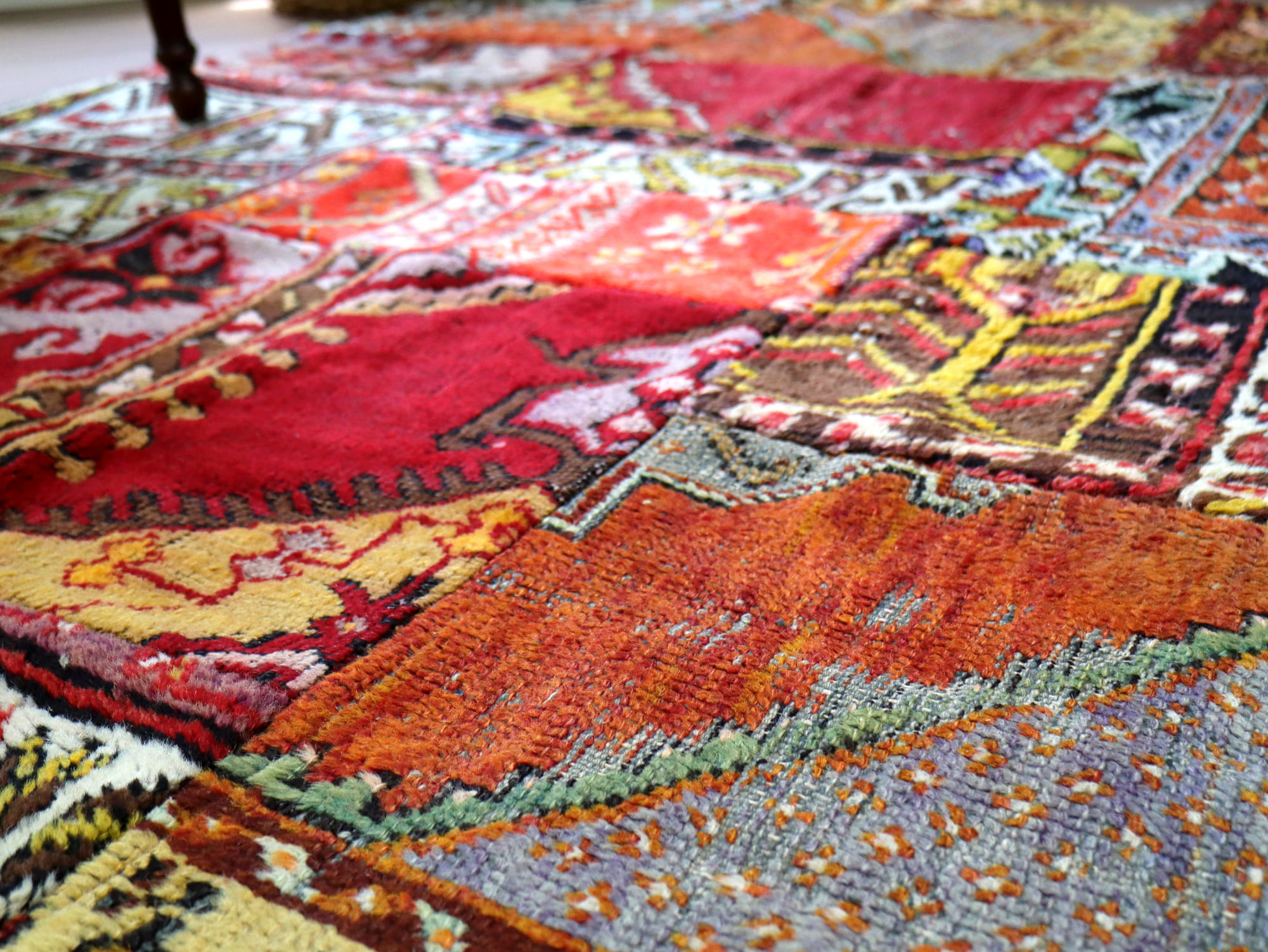 95×175 コーラルピンクパッチワークラグ トルコヴィンテージラグ 95