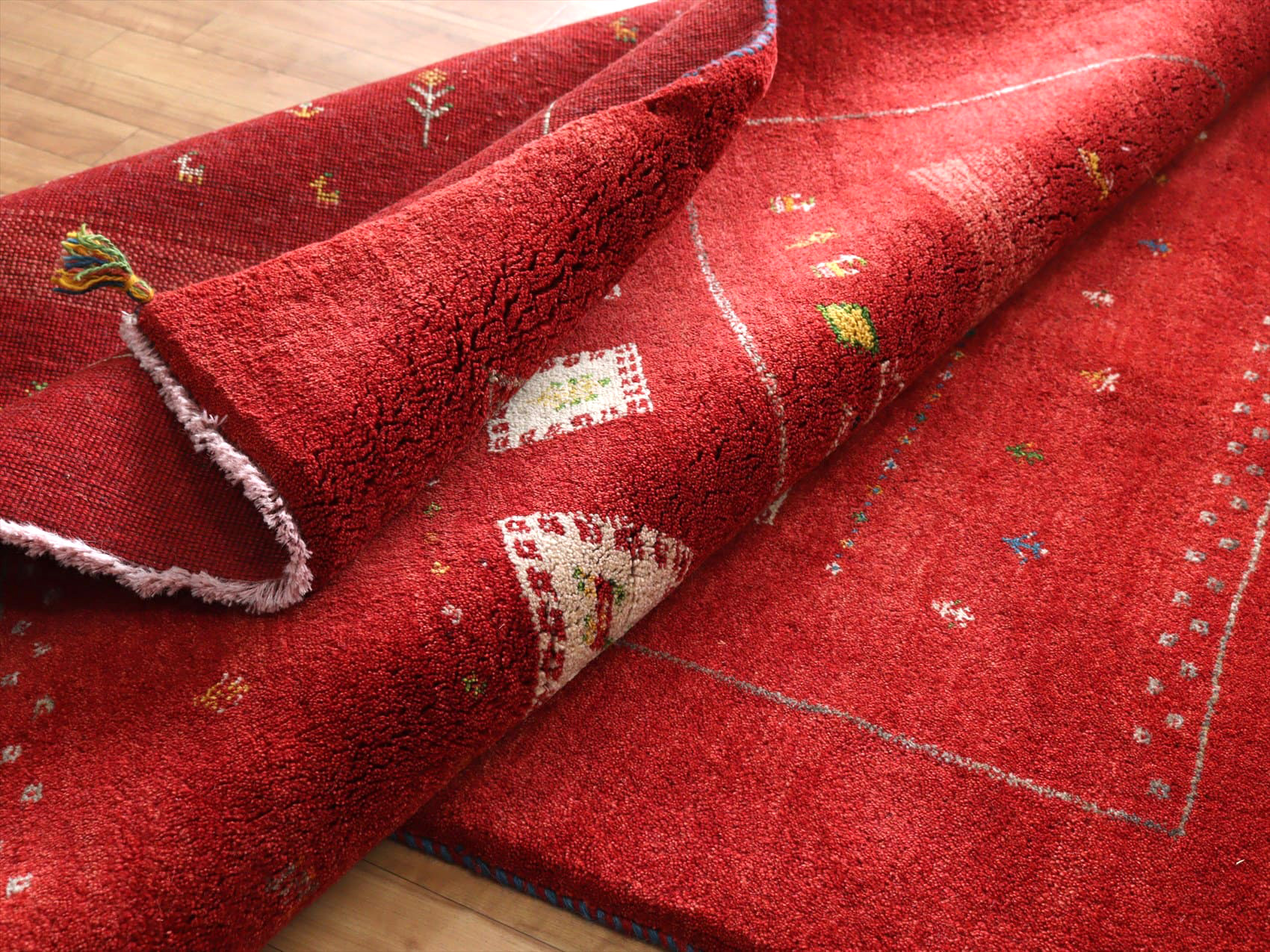 キリムスタイル / カシュカイ族の手織りラグ ギャッベ226×165cm レッド