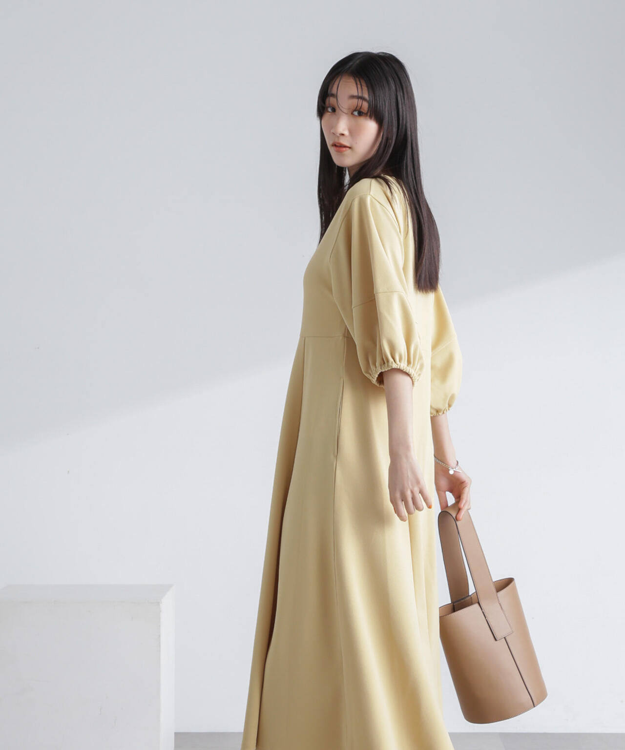 ランタン スリーブ カットジョーゼット ワンピース