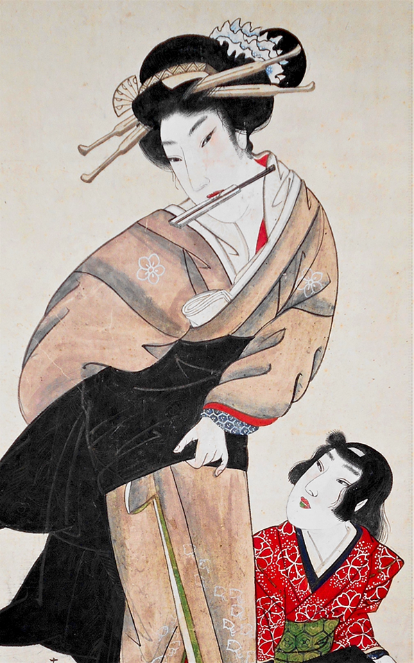 肉筆浮世絵 芸妓身支度図 江戸時代の美人画 | もさくの浮世絵はじめ