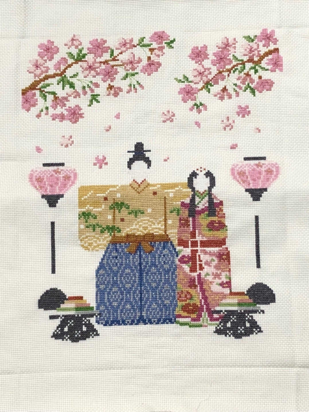 桃の花と立雛♡完成 | 小春日和のクロスステッチブログ