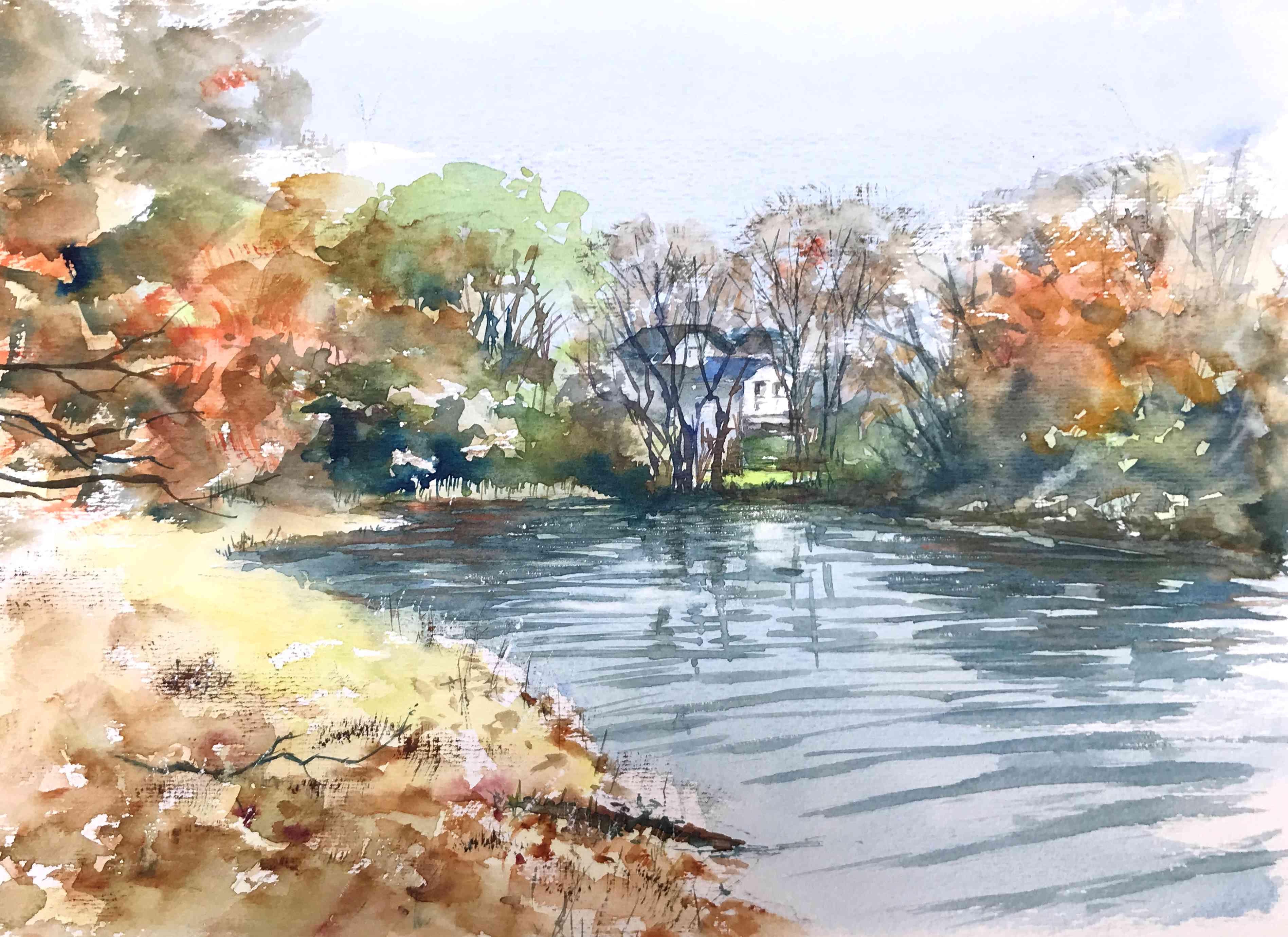 池のほとり | kokoの水彩画ブログ