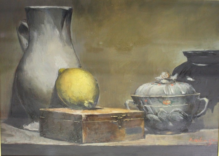 額賀加津己 レモンのある静物 油彩画入荷 】 | 福島県郡山駅前の画廊