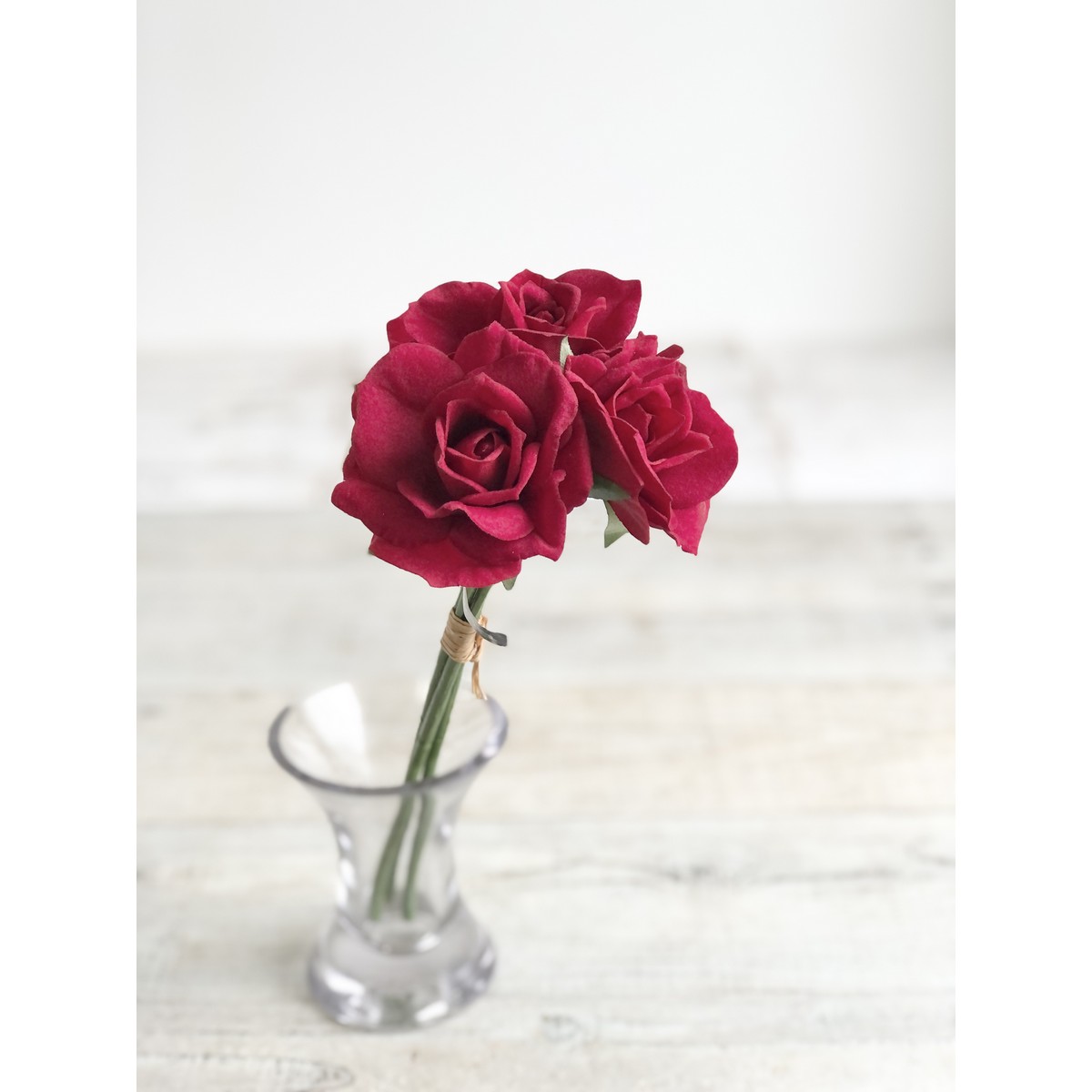 即日☆【造花】アスカ/ベルベットローズバンチ(1束3本) レッド/A-32278