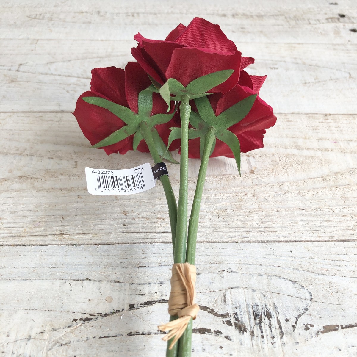 即日☆【造花】アスカ/ベルベットローズバンチ(1束3本) レッド/A-32278