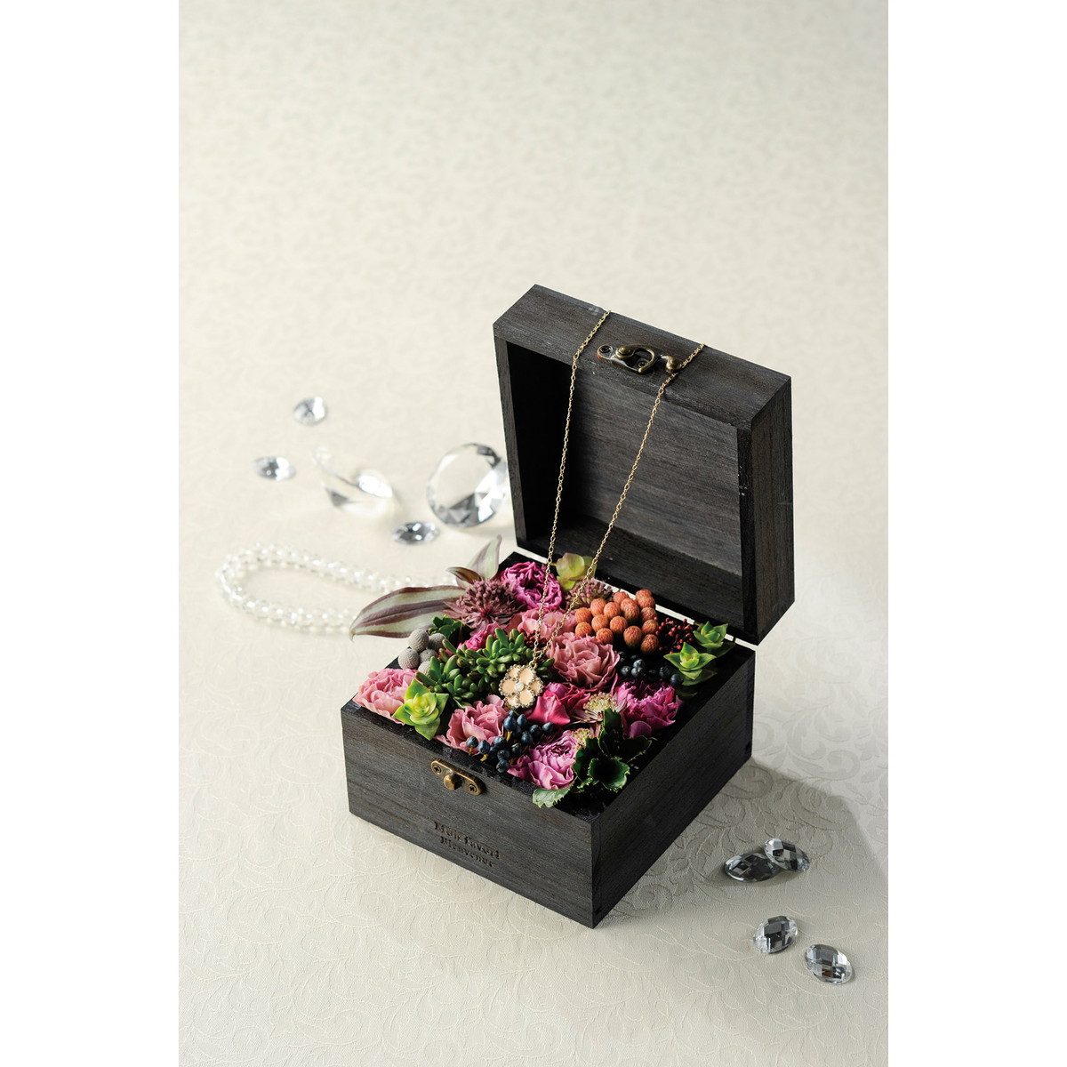 GREENHOUSE/フラワーウッドボックス スクエア M ブラック/3901-A-BK
