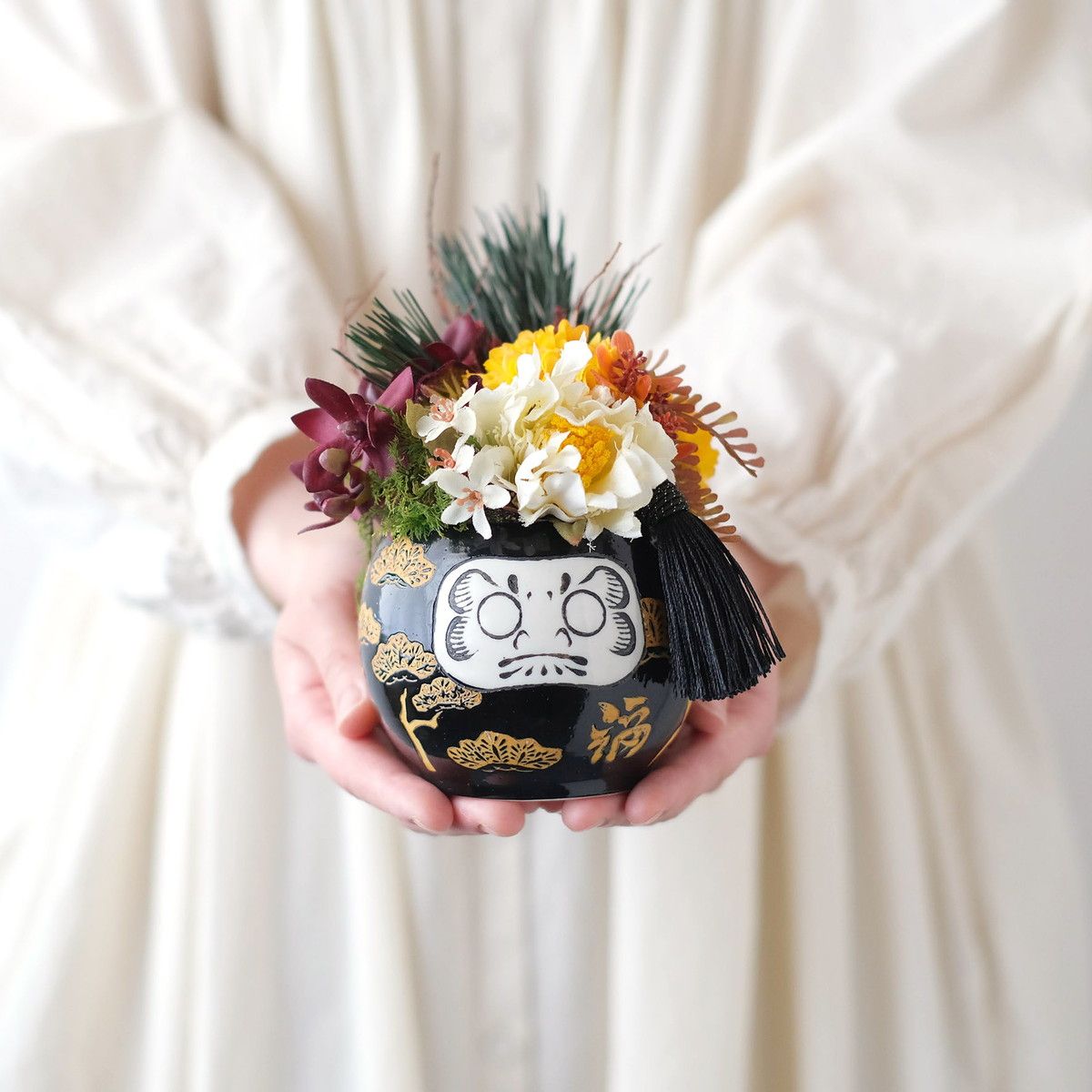 GREENHOUSE/NYだるま陶器 黒松/NY570 - 花材通販はなどんやアソシエ
