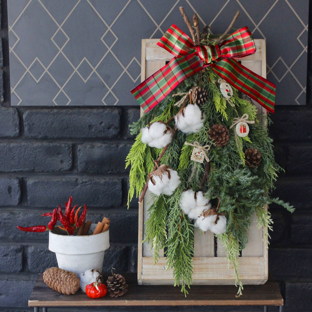 生花】☆コニファーのクリスマス・スワッグ(チェック)/はなどんや