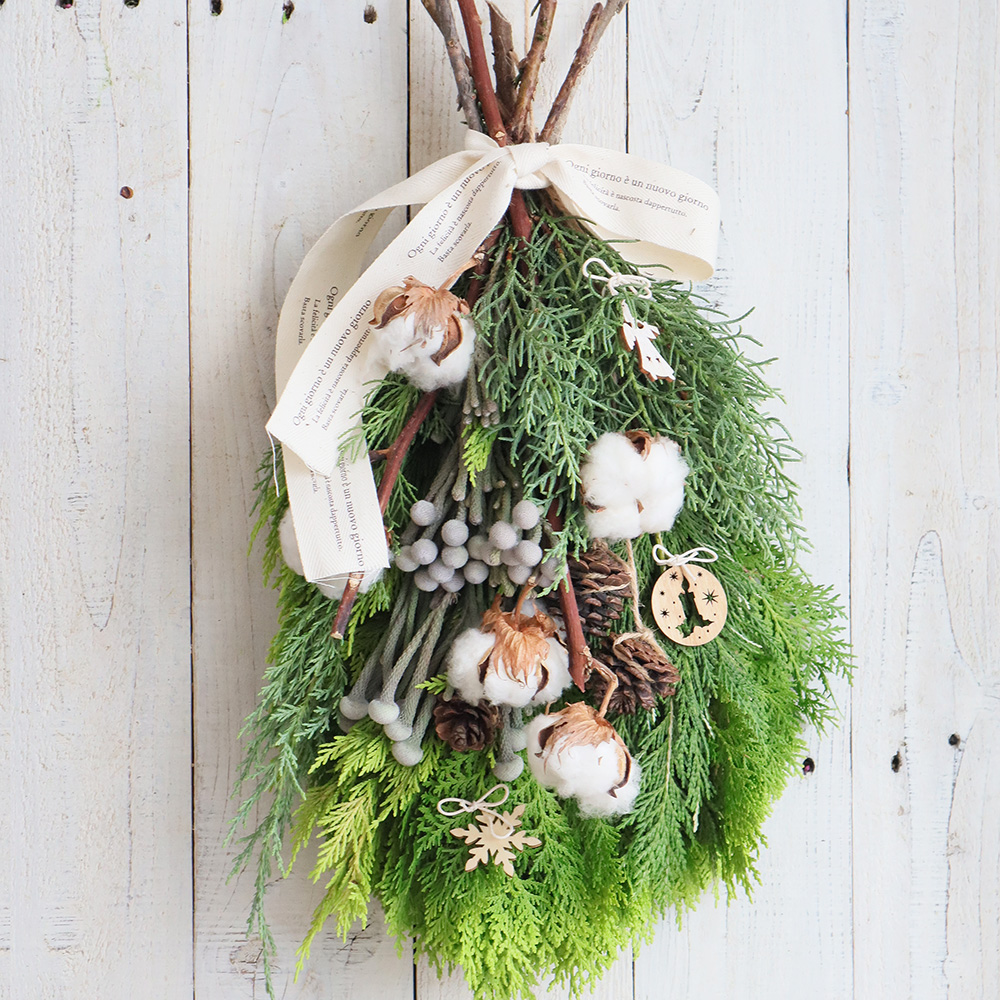 生花】コニファーのクリスマス・スワッグ(ホワイト)/はなどんやキット