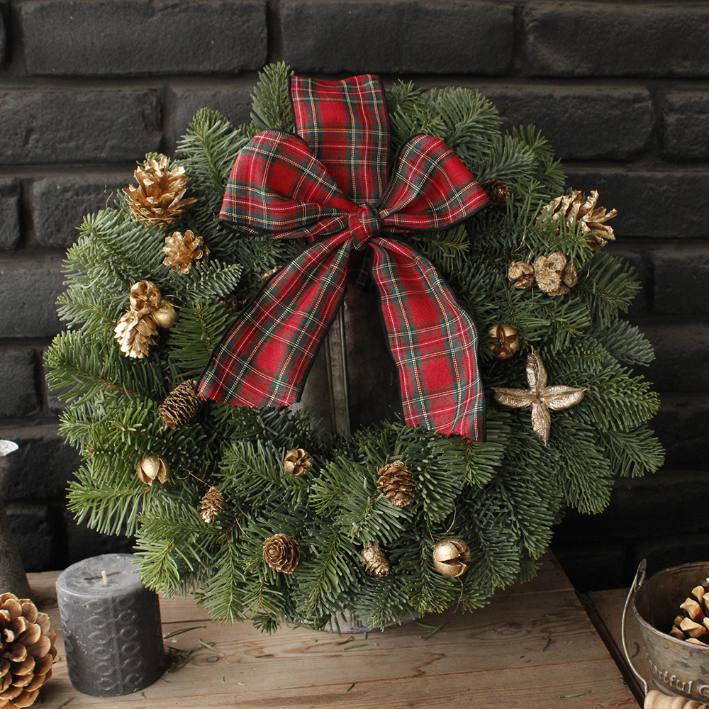 生花】飾りつけ簡単☆オレゴンモミのクリスマスリースキット(赤系