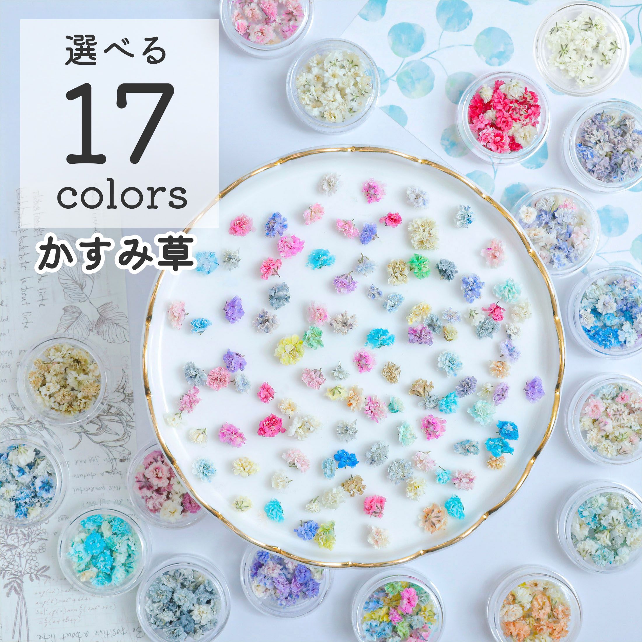 小分け】かすみ草 つぼみ ケース入り 全17色 レジン封入花材 | ク