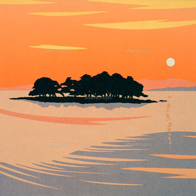 切り絵 秋 夕焼けとススキの道[02237007203]の写真・イラスト素材