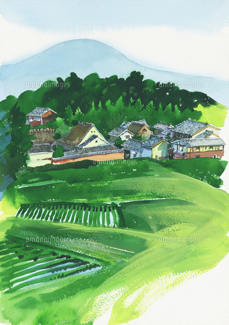 農村の風景 水彩[20037008280]の写真・イラスト素材｜アマナイメージズ