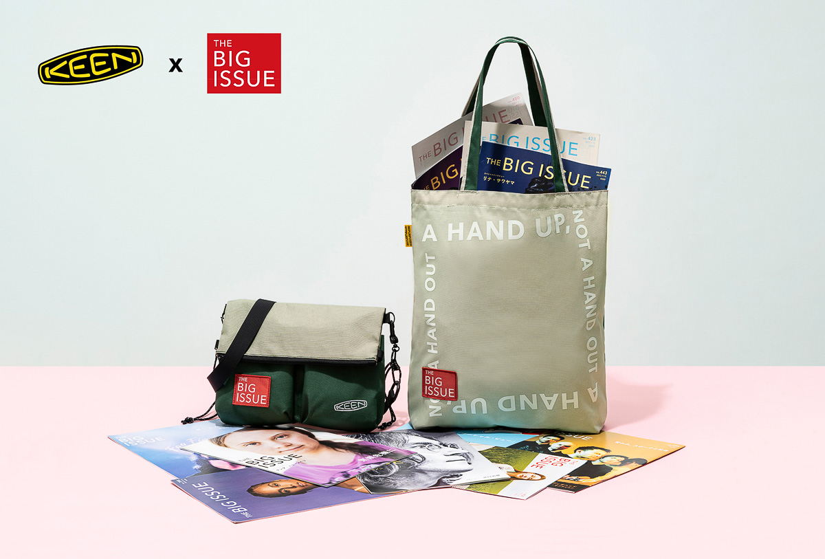路上での直接購入も可能。KEENとBIG ISSUEがコラボしたトート