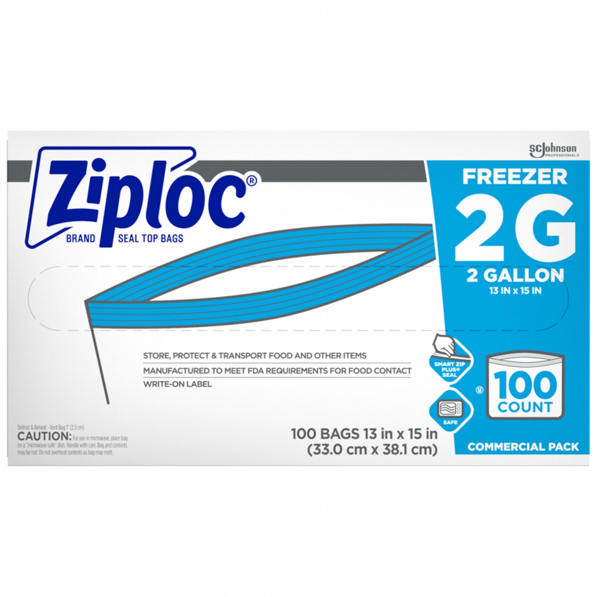 ZIPLOC FREEZER BAG, DOUBLE ZIP SEAL, CLEAR, 13 X 15 IN, LOW