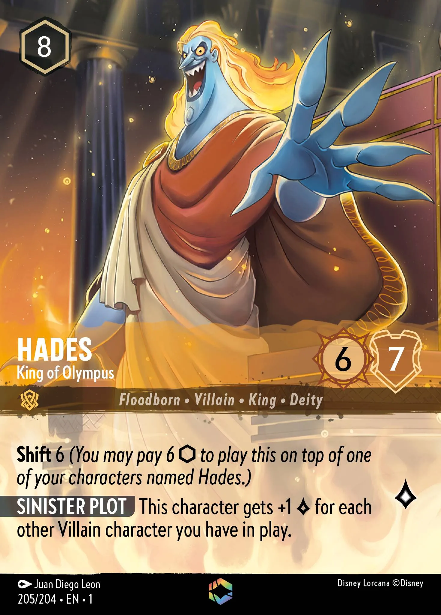001-205 Hades - King of Olympus Lorcana Card | Disney Lorcana
