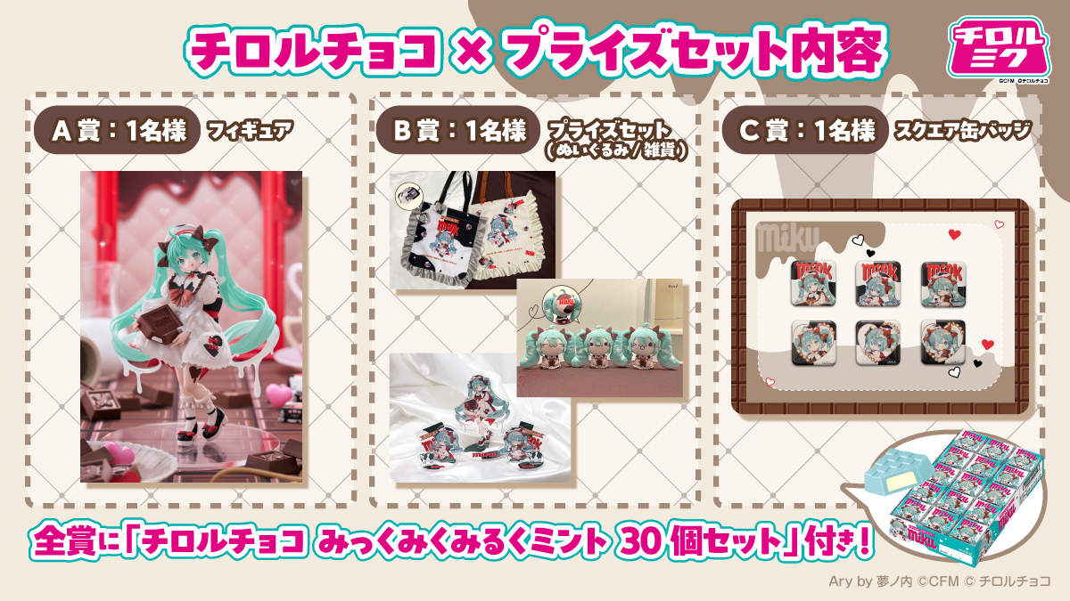初音ミク×チロルチョコのコラボ「チロルミク」を記念したプライズが