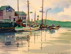 水彩画 港の風景 2022年 F6サイズ 額装済み - メルカリ