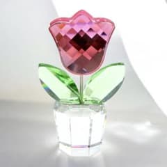 SWAROVSKI 置物 チューリップ ピンク フラワー 植木 クリスタル 美品