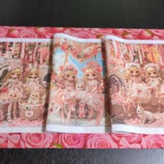 ②未使用 可愛い女の子パネル生地3枚＆薔薇.イチゴ柄生地です。 - メルカリ