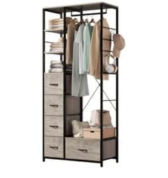 ハンガーラック 引き出し付き 幅80奥行40高さ183cm 棚板は可動式