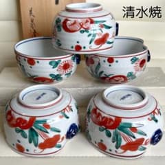 清水焼 美泉作 赤絵 小鉢揃 5枚セット 変形鉢 色絵 古伊万里 呑水 煮物