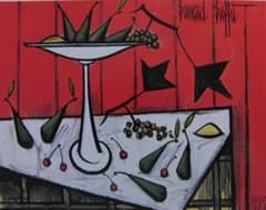 ベルナール・ビュッフェ、【赤いバックの静物】、希少画集画、状態良好