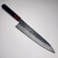 ダマスカス 和牛刀 210mm 槌目 黒仕上げ 黒檀八角柄 シェフナイフ