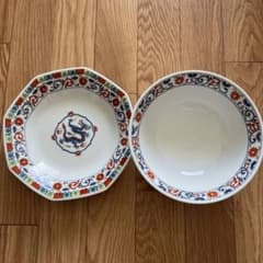 大昭和龍峰製 青華龍 五彩唐草 龍柄ラーメン茶碗丼＆八角チャ－ハン皿