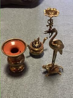 仏具 真鍮製 火立 本山彫 燭台 花立 三具足 仏壇 仏教 仏教美術 香炉